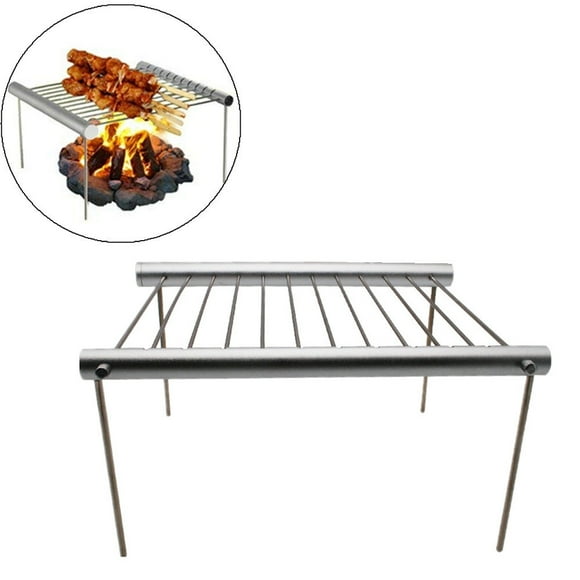 Fiudx Parrilla Portátil para Acampar, Diseño Plegable Que Ahorra Espacio, Acero Inoxidable Fácil de Limpiar, Ligera para Senderismo, Camping y Cocina Al Aire Libre, Tamaño 30,7 X 27,5 X 21,2 Cm.