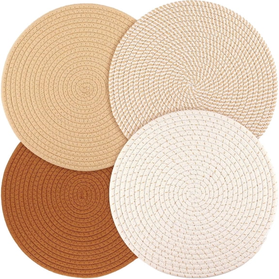 FacoFaco Set of 4 Round Woven Placemats, 13 inches Table Place Mats, 4 Colors