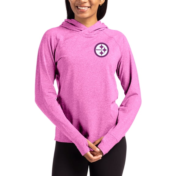 Women's Cutter & Buck Pink Pittsburgh Steelers Tonal Logo Adapt Knit Recycled Raglan Pullover Hoodie