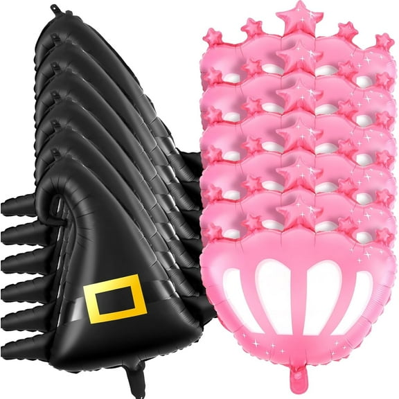 12pcs Witch Party Decoration Balloons, Crown Wizard Hat Balloons for Witch Pink and Black Birthday Party Decorations