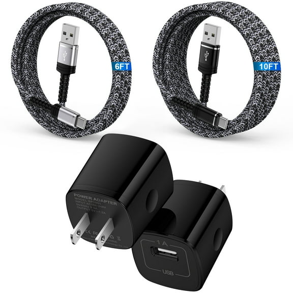 USB Charger Block,2Pack USB C Charger Cable 6ft 10ft & 2pcs Android Charger Block Type C Charging Cable USB Charger Adapter Wall Plug Phone Charger Cord Type C Charging Block USB C Charger 6ft 10ft