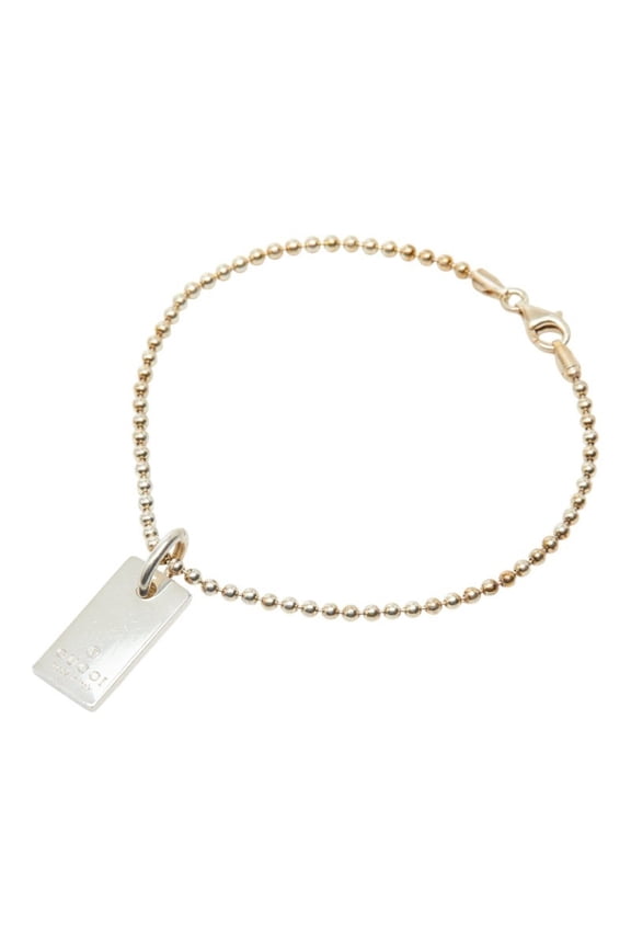 Pre-Owned Gucci Logo Plate Bracelet, Ball Chain, SV925 Silver, Women's GUCCI