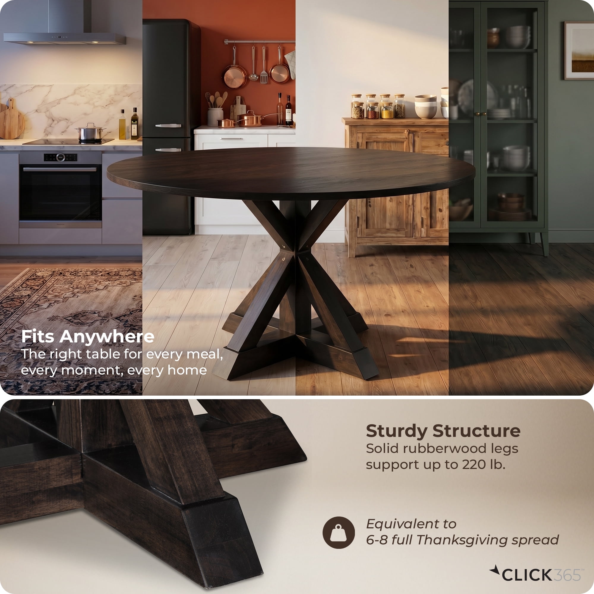 Finch Alfred Round Dining Table Rustic Dark Brown