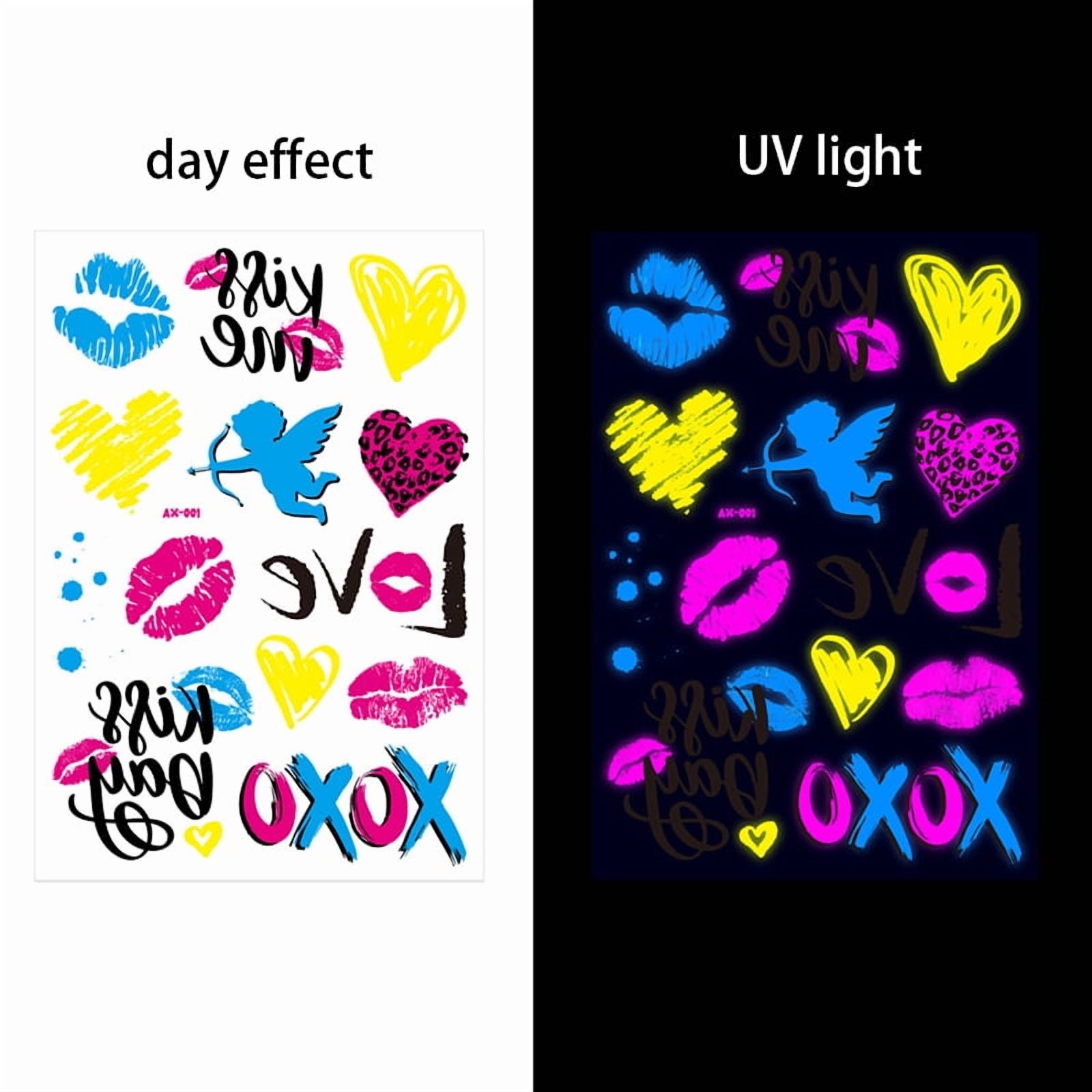 Valentine's Day Fluorescent Skin Temporary Waterproof Art Stickers for Men and Women's Arms and Shoulders Music Concert Bar Party Festival Skin Temporary Decorative Stickers