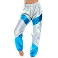 thumbnail image 2 of Pants for Women Metallic Shiny Jogger Pants Color Block Elastic Waist Hip Hop Disco Dancewear Training Sports Tracksuit Bottoms Stretch Comfy Sweatpants Loose Fit Lougewear, 2 of 6