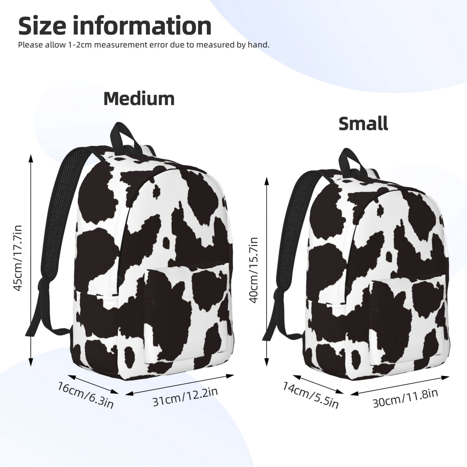 Vsdgher Cow Skin 2 Print Canvas Backpack Travel Rucksack Unisex Knapsack 15.7/17.7Inch Laptop Backpack for Work,College -Medium