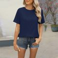 thumbnail image 2 of Camisetas de Manga Larga de las Mujeres de Color Sólido Botón Trasero Manga Corta Superior, Suelto Ajuste Casual Camiseta Diaria, 2 of 7