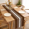 thumbnail image 3 of Brown White Stripe Table Runner - 48 Inch Long, Kitchen Dining Table Runner Dresser Scarves, Modern Rustic Vertical Striped Farmhouse Decor for Coffee Tables Wedding Party Banquet, 3 of 8