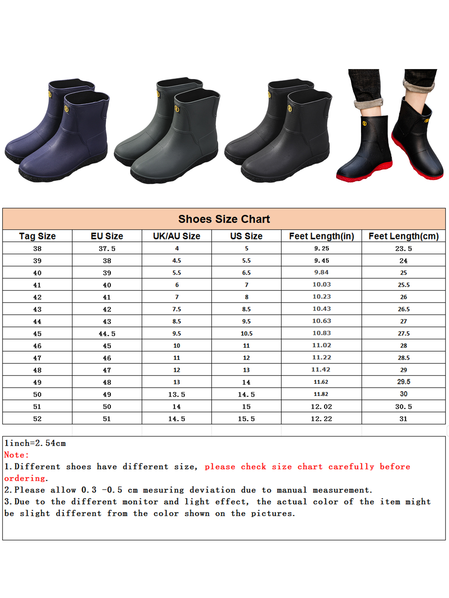 Woobling Men's Rubber Boot Wide Calf Rain Boots Slip Resistant Garden ...