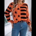 thumbnail image 4 of Suéter de Rayas con Hombros Caídos para Mujer, Suéter de Punto de Cuello Redondo Extragrande, Top Tipo Jersey. Color Naranja L, 4 of 10