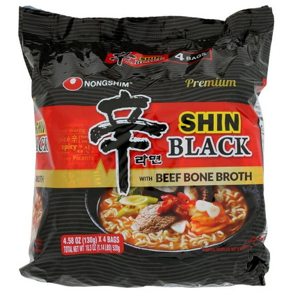 Pack of 4 Nong Shim Shin Black Ramyun Noodle 4-Pack 18.32 oz