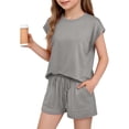 thumbnail image 6 of breaise Girls Summer 2 Piece Outfits Short Sleeve Henley Shirts Top and Shorts Clothing Sets with Pockets, 6 of 9