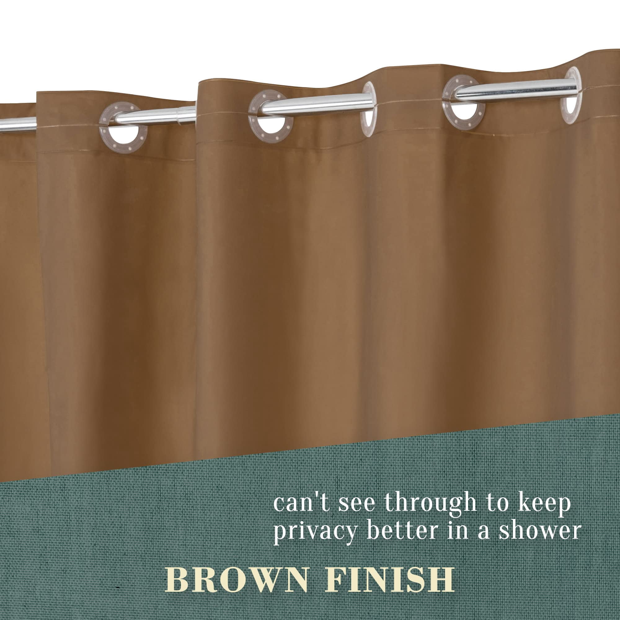 No Hook Peva Shower Curtain Or Liner - 8g Heavy Duty Brown Bathroom Hooks Required  Waterproof Plastic & Pvc Free Standard Size 71 X 74