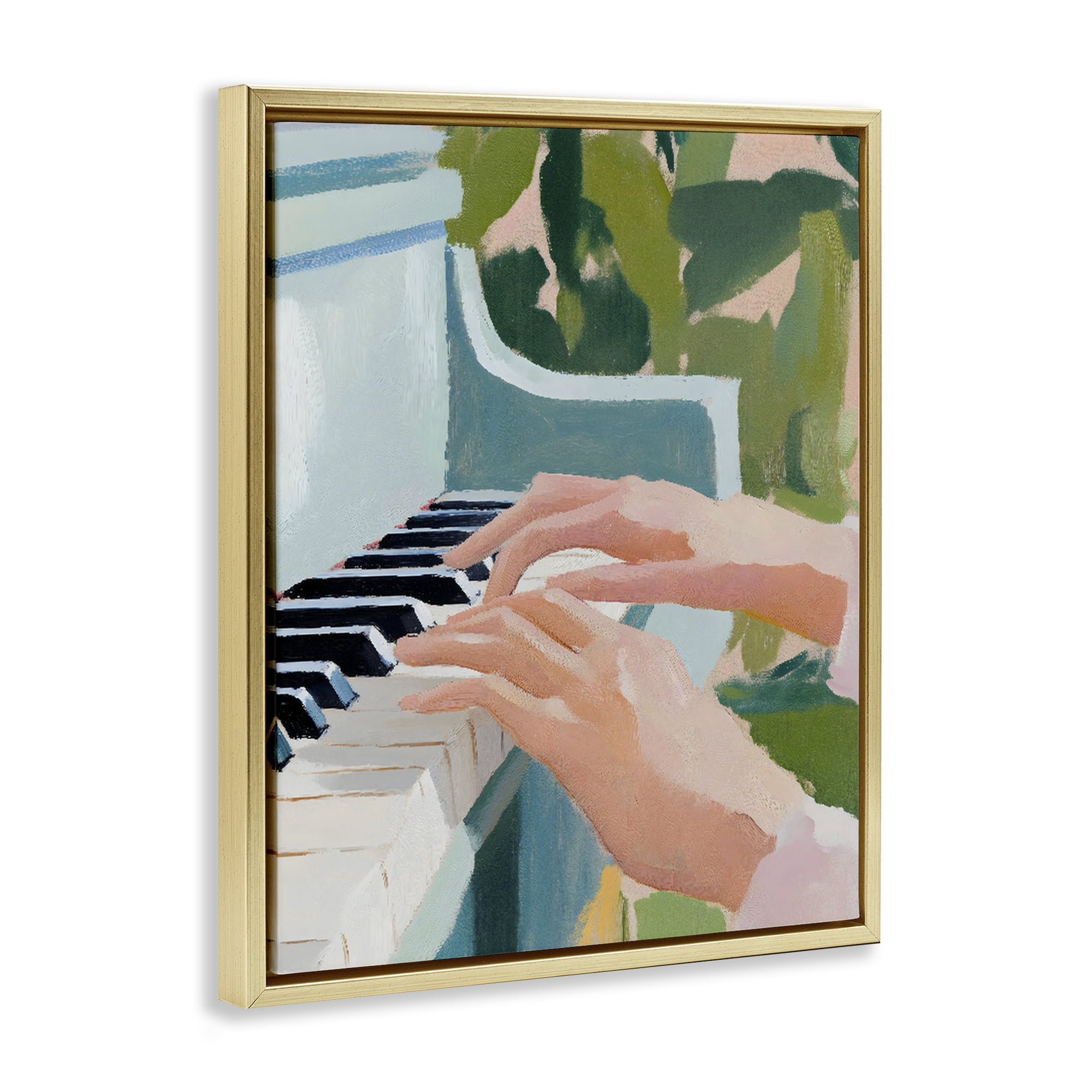 Stupell Industries Piano Hands in Sunlit Space Gold Framed Floater Canvas Wall Art, design by The Prints Vibe