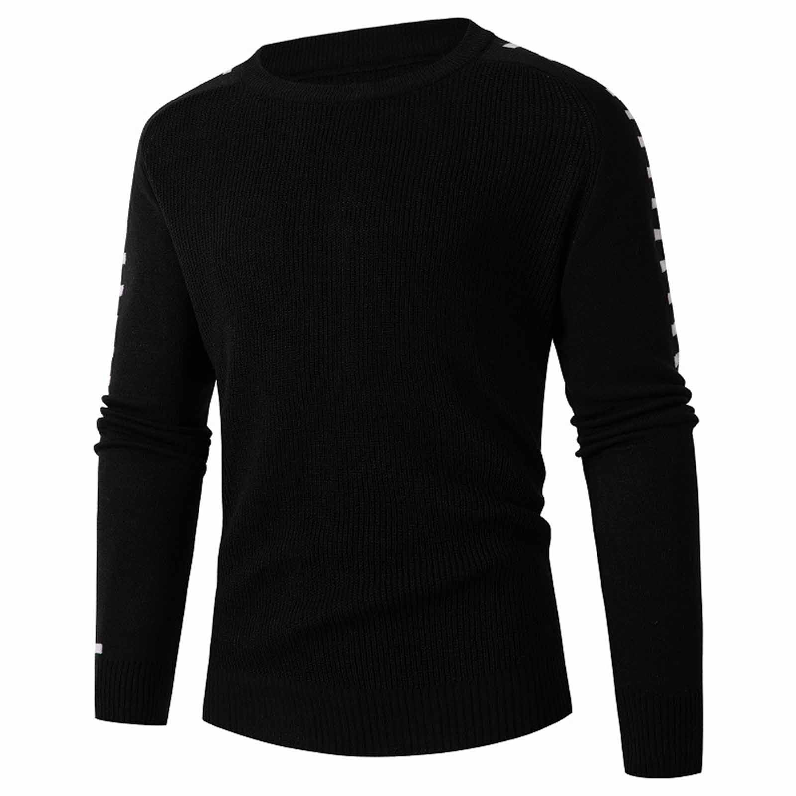 jsaierl Mens Sweater Knit Crew Neck Color Block Top Long Sleeve Casual Stretch Warm Pullover