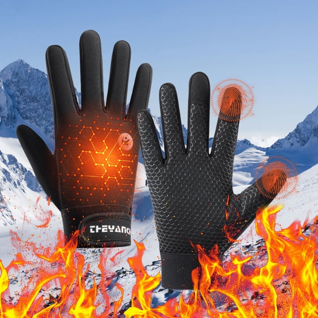 Fiudx Guantes de Ciclismo de Invierno, Acolchados y Resistentes Al Viento, Compatibles con Pantallas Táctiles, Palma Antideslizante, Ideales para Deportes Al Aire Libre, Esquí y Pesca, Ajuste Ajustab