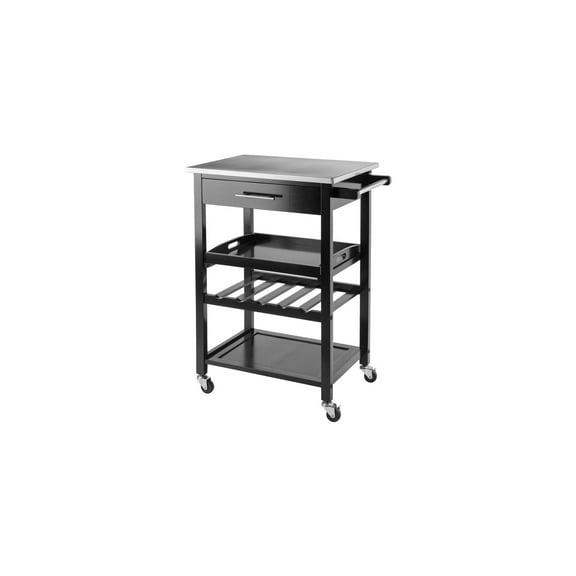 Kitchen Utility Cart with Stainless Steel Top - Rolling Storage Cart for Dining Room & Kitchen - Black Finish