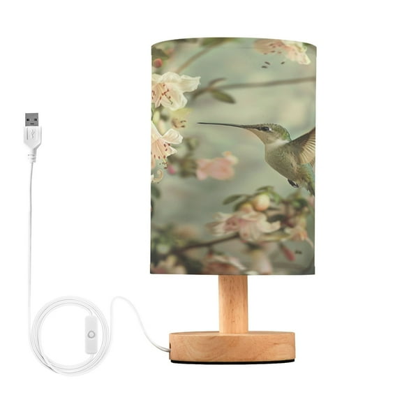 Hummingbird Floral Bedside Table Lamp Desk Warm Lights with USB Charging Port Cylinder LED Lamps for Bedroom Living Room Office