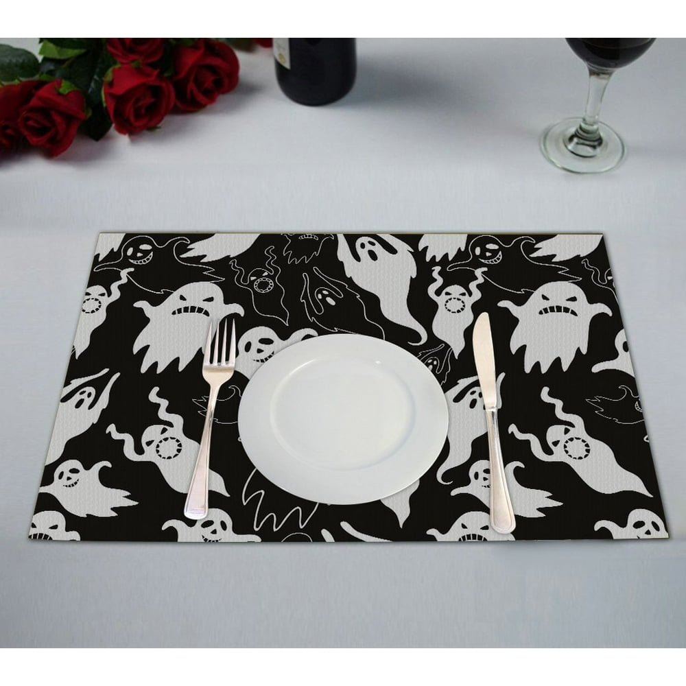 GCKG Halloween Theme Placemat, Halloween Dask Night Scary Ghosts Black