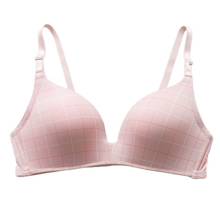 

harmtty Women Girl Fashion Thin Wireless Padded Push Up Grid Bra Brassiere Underwear Pink 36/80