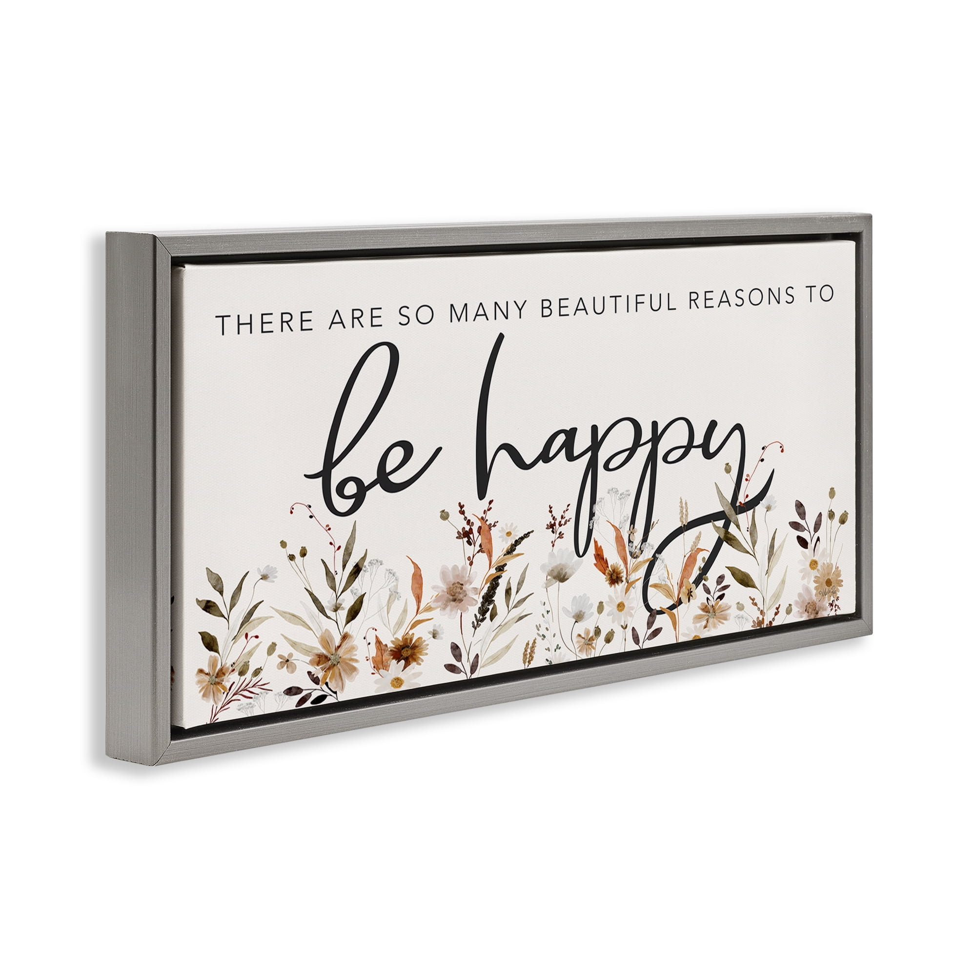 Stupell Industries Beautiful Reasons Sentiment Plants & Flowers Painting Gray Floater Framed Canvas Art Print Wall Art, 25 x 11