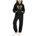 thumbnail image 2 of fnnxnal Girls' Tracksuit Set 2-13 Years, 100% Polyester Hoodie & Jogger Pants, Casual Sporty Outfit with Leopard Print Bow, Black, Walmart Kids' Athletic Clothing Set,Size 2 T, 2 of 6