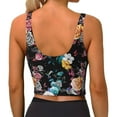 thumbnail image 3 of Haiem Hibiscus Rose Pattern Womens Sports Bra - U Neck Padded Low Impact Yoga Bra Workout Crop Top Gym Moisture-Wicking Workout Vest -Medium, 3 of 9