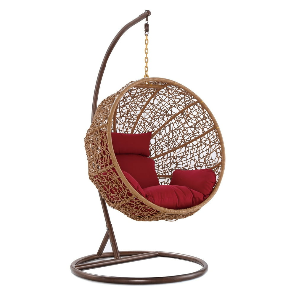 Zolo Woven Rattan Hanging Lounge Chair with Red Cushions - Walmart.com - Walmart.com