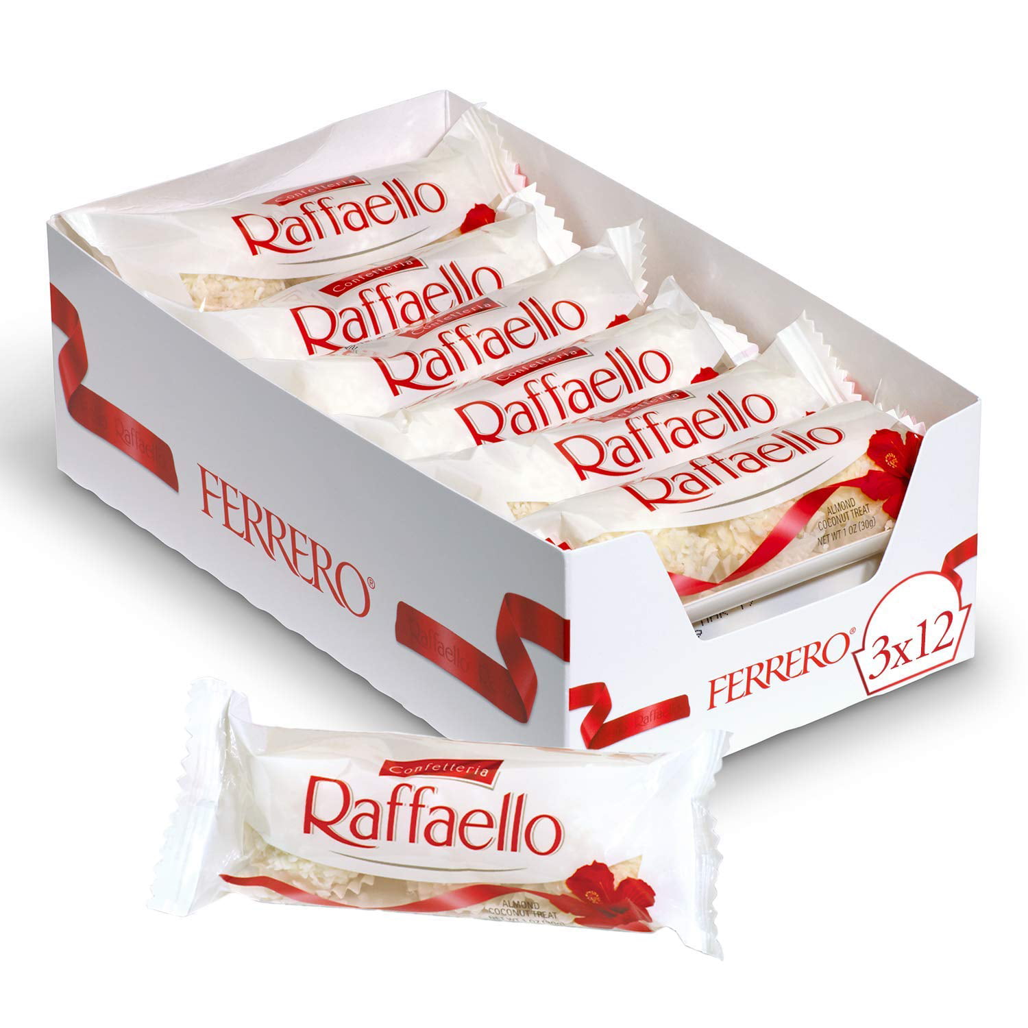 Ferrero Raffaello Almond Coconut Valentine's Day Candy, 3 Count, Pack of 12  Individually Wrapped Coconut Candy Gifts, 1 oz 