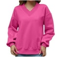 thumbnail image 2 of Xcmzpl Womens Sweatshirts Basic Solid Color V Neck Sweatshirt Trendy Sweater Tops Comfort Long Sleeve T-shirts Winter Fashion, 2 of 8