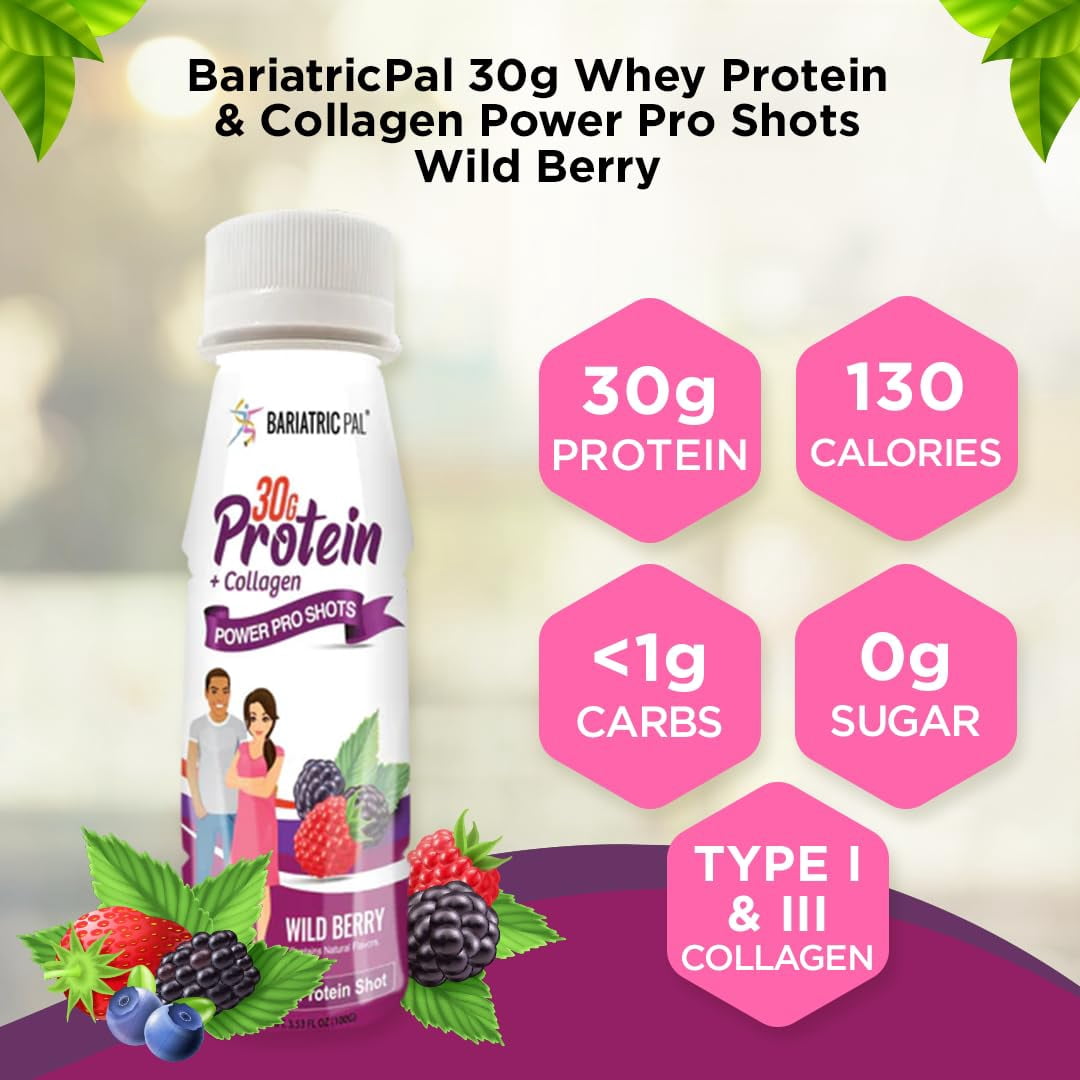 BariatricPal 30g Whey Protein & Collagen Power Pro Shots - Wild Berry (24-Pack)
