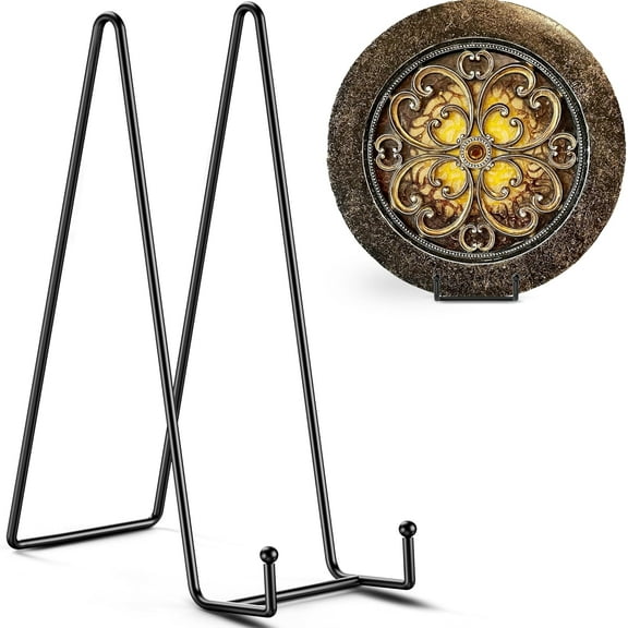 EnjinZZ 16 Inch Heavy Duty Plate Stand (2 Pack) - Metal Display Easel for Large Plates, Picture Frames, Signs, Posters, and Decorative Platters