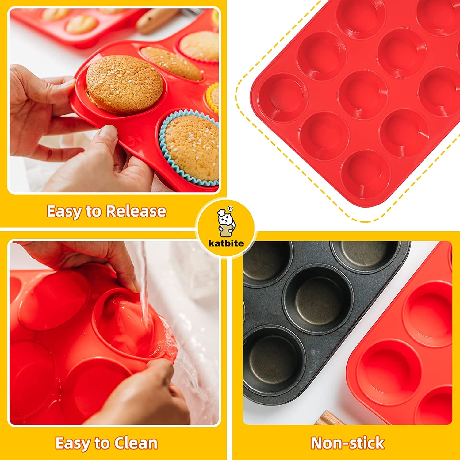 4 Pk Threshold Leaf Shaped Silicone Mini Muffin Pan 24 Muffins Each Tray  Red