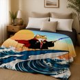 thumbnail image 3 of SPXUBZ Surfing Cat Ocean Flannel Fleece Blanket Funny Animal Throw Blanket Beach Theme Soft Cozy Blanket for Kids Bedroom Sofa 80"x60", 3 of 5