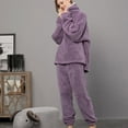 thumbnail image 2 of 2 Piece Thermal Hoodies Pajamas Set for Women Ultra Soft Plush Velvet Homewear Loungewear Outfits Clearance Purple,L, 2 of 7