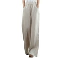 thumbnail image 2 of ClodeEU Women's Linen Blend Drawstring Wide Leg Pants ,Straight Fit Casual Trousers with Pockets White,Womens Plus XL, 2 of 7