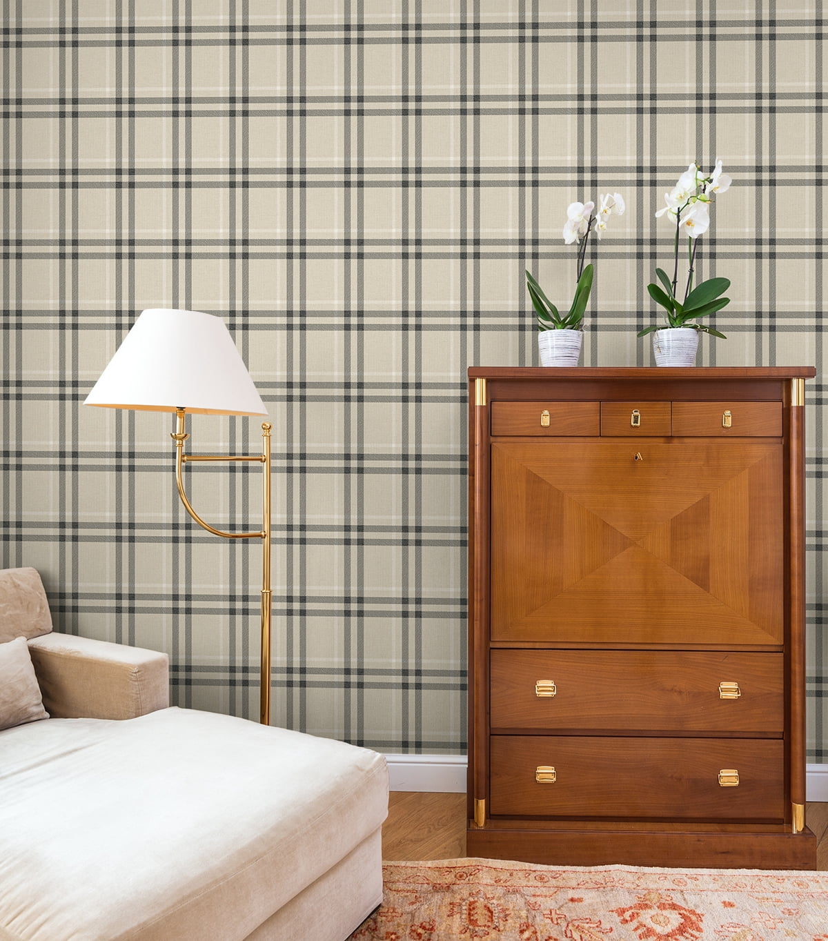 NextWall Linen & Ebony Calverlay Plaid Peel and Stick Wallpaper - 20.9 in. W. x 18 ft. L. Roll