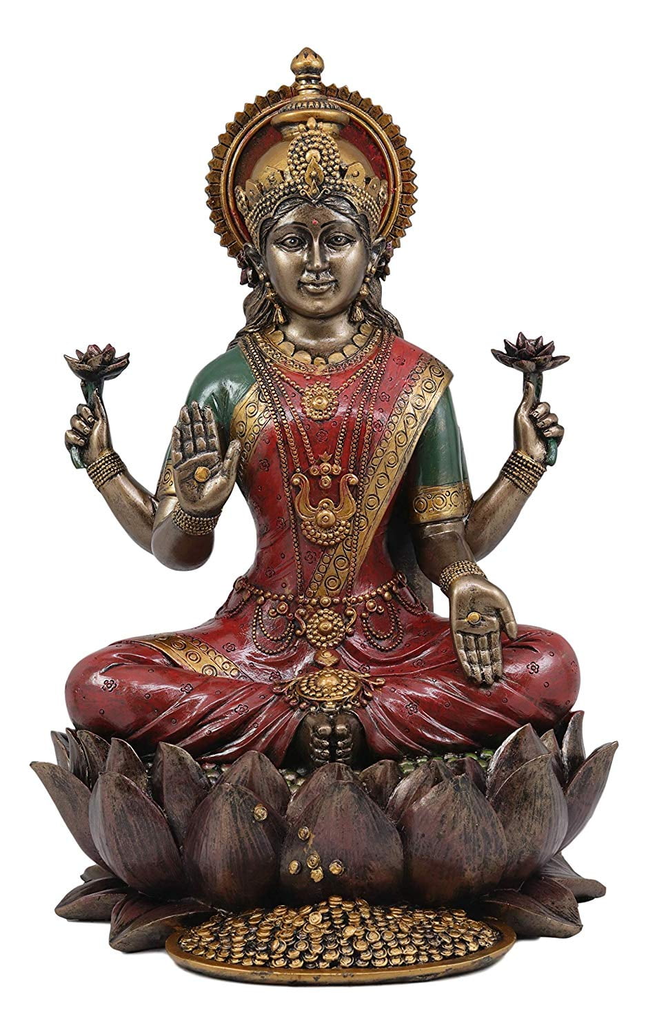 Beautiful Large Hindu Goddess Lakshmi Sitting On Lotus Flower Statue  12.25