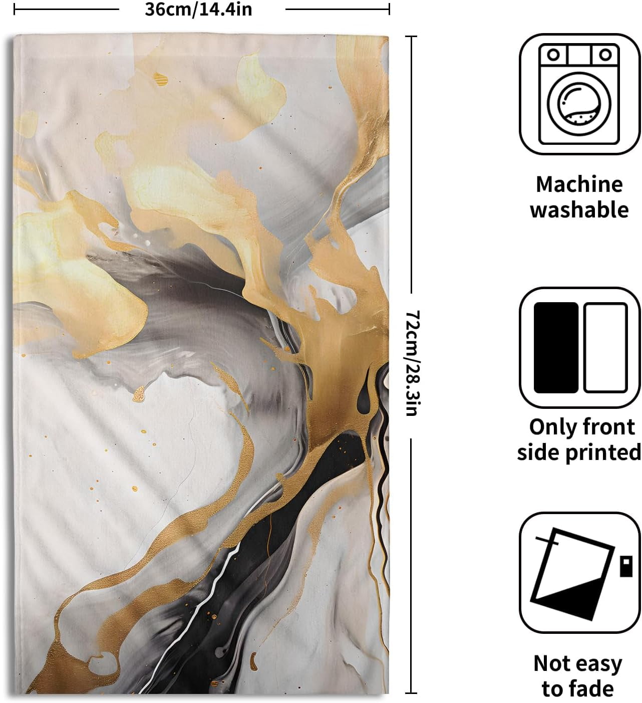 Marble Hand Towels for Bathroom - Grey Marble Bath Towel Set of 2 Abstract Luxury Gray  Marble with Gold Veins Texture Kitchen Dish Towels Decorative Towels for Guest Gym Spa