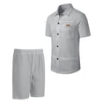thumbnail image 6 of BLTIBY Men Summer Sets Outfits 2 Piece Waffle Button down Lapel Shirts and Shorts Tracksuits Soft Resort Wear Gray XL, 6 of 7