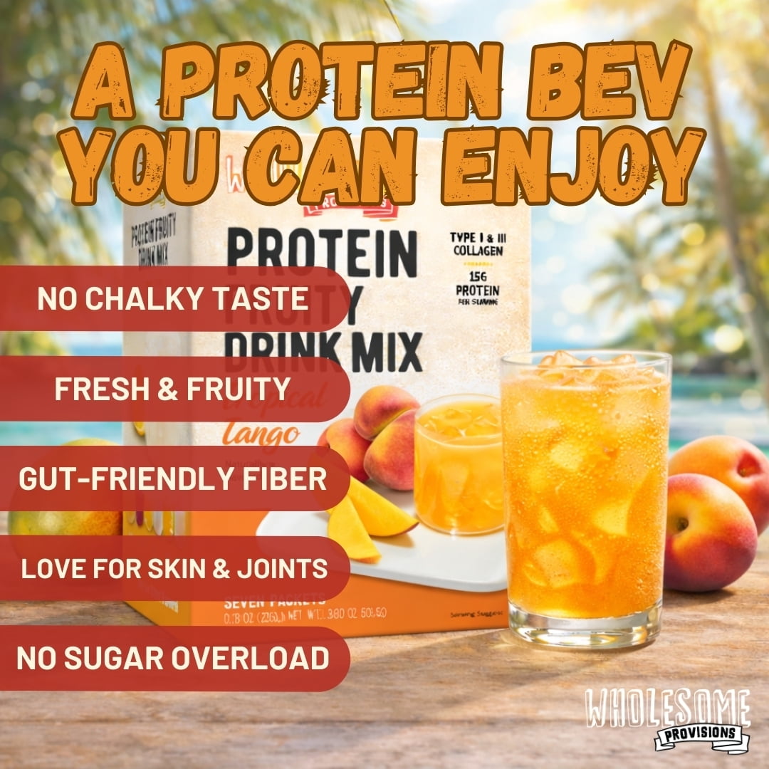 Protein Fruit Drink Mix, 15g Protein, Low Sugar, Collagen + Prebiotics, No Artificial Colors or Dyes, Refreshing by Wholesome Provisions(Pack of 3, Peach mango)