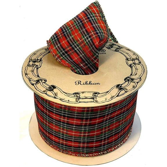 Christmas Tartan Wired Edge Ribbon - 2 1/2" x 10 Yards, Plaid, Garland,Presents, Gifts, Wrapping, Wreaths, Bows, Xmas Tree Topper, Streamers, Decor