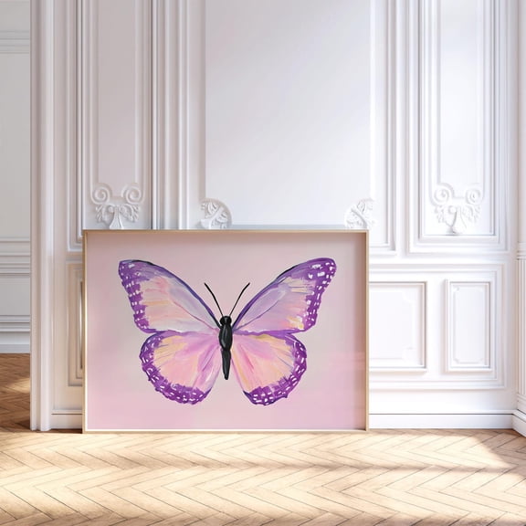 Butterfly Wall Art Poster, Light Pink Butterfly Poster, Girls Tween Nursery Room Decor, Colorful Insect Wall Art,, Unframed Canvas Size 24x36