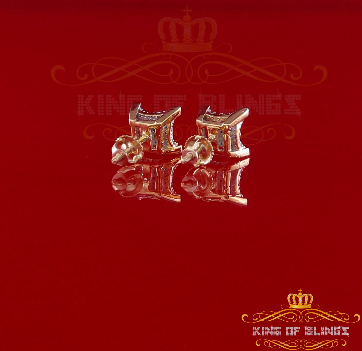 King of Bling's 10K Real Yellow Gold Real Diamond 0.25CT Men's/Women's Square Stud Micro Earring