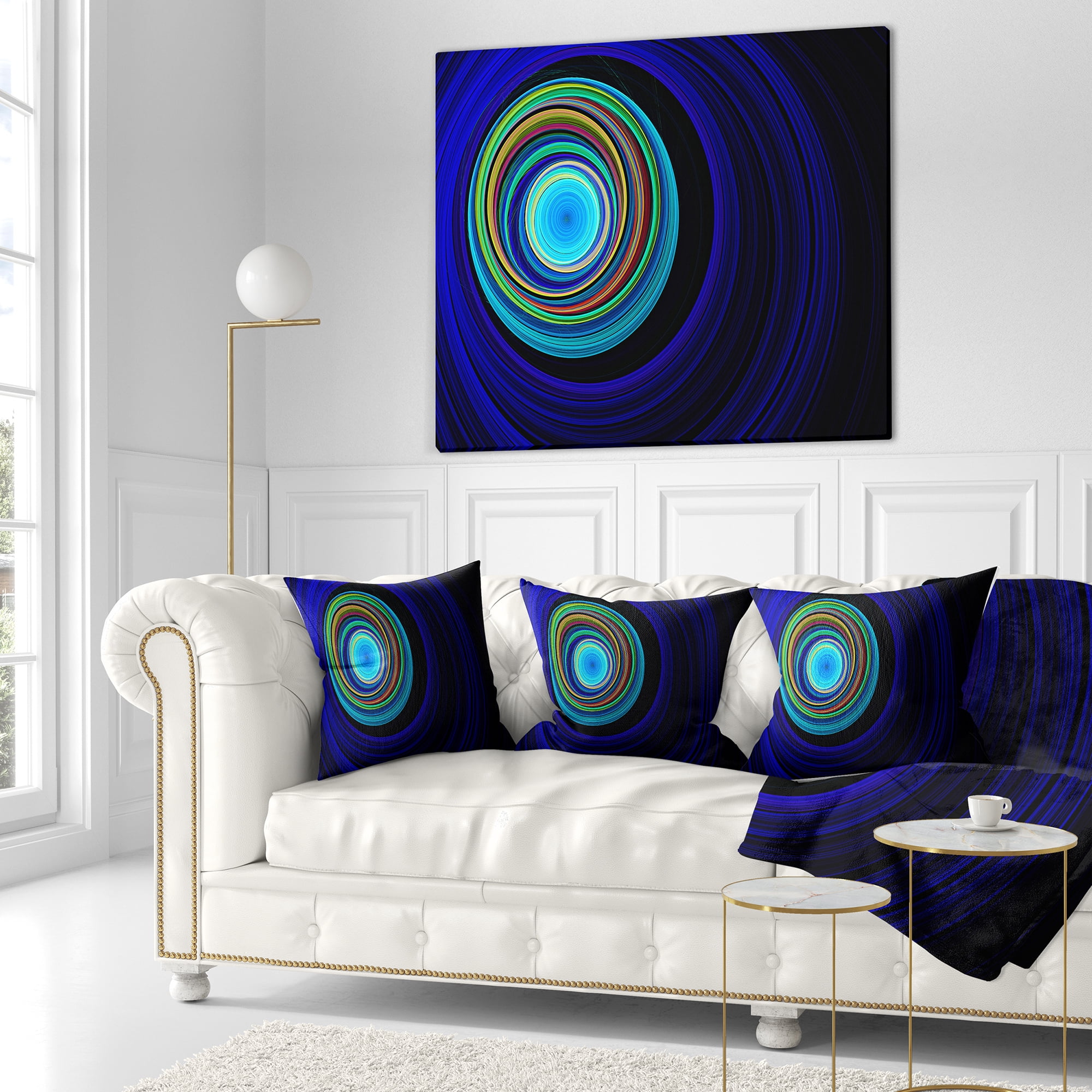 Designart Endless Tunnel Blue Ripples - Abstract Throw Pillow - 16x16