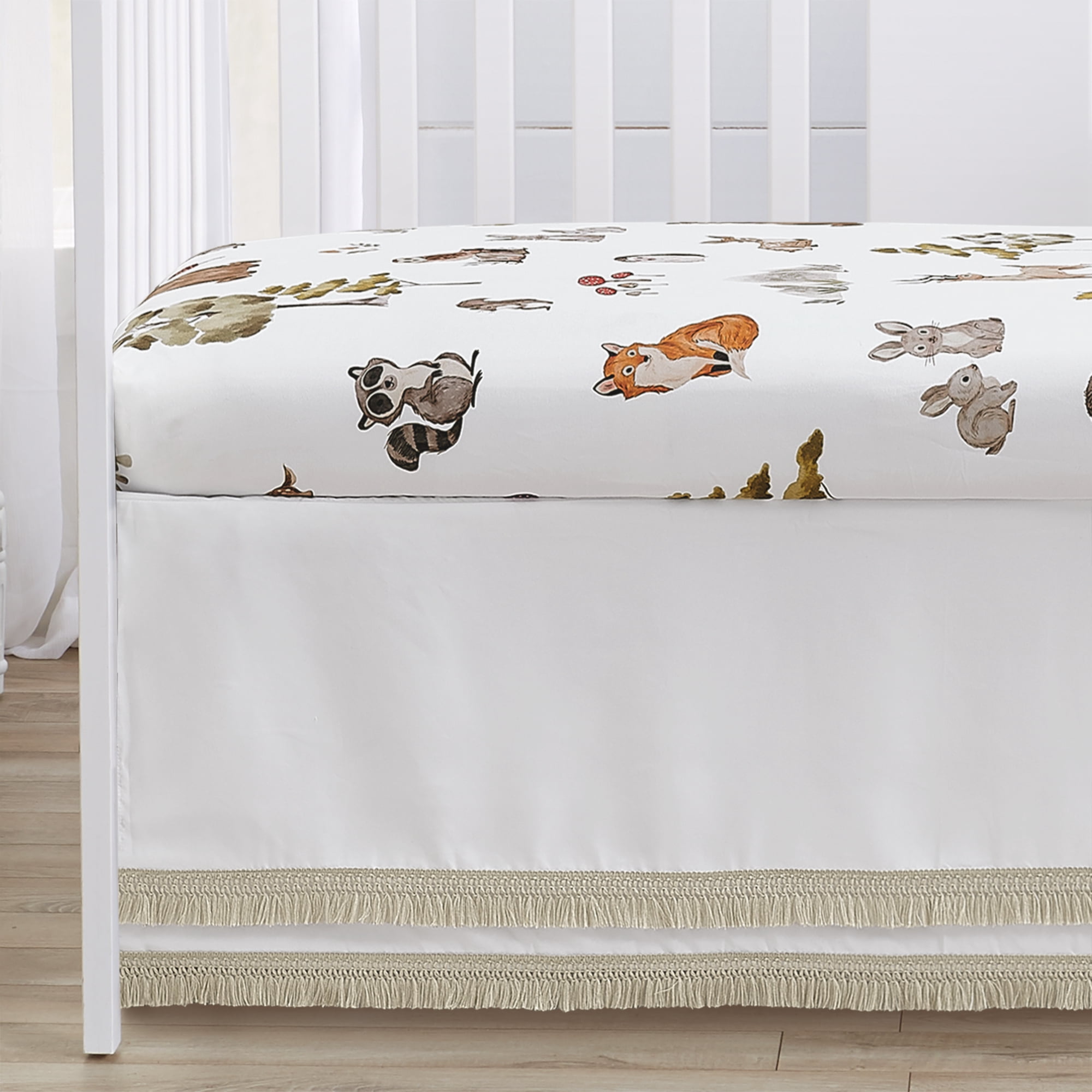 Sweet Jojo Designs Watercolor Woodland Forest Animals Multicolor Crib Bedding + BreathableBaby Breathable Mesh Liner Pad