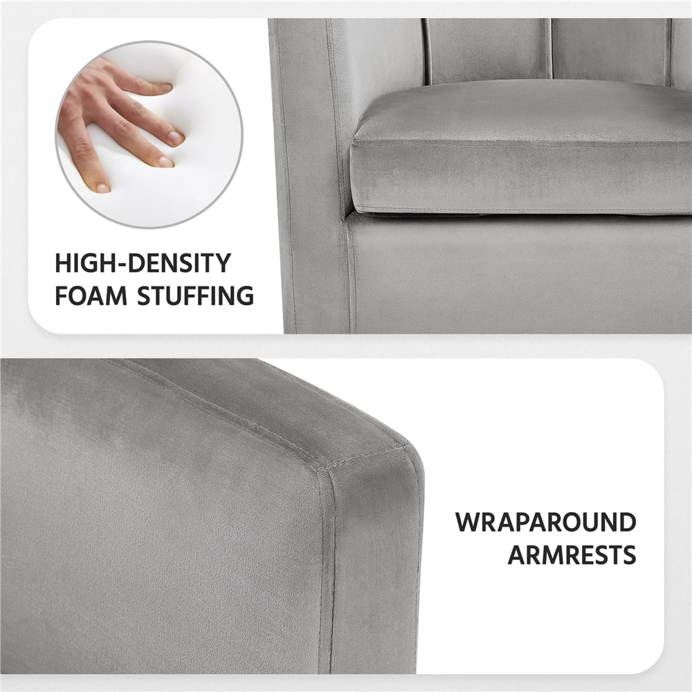 Easyfashion Velvet Barrel Accnet Chair, Set of 2, Gray
