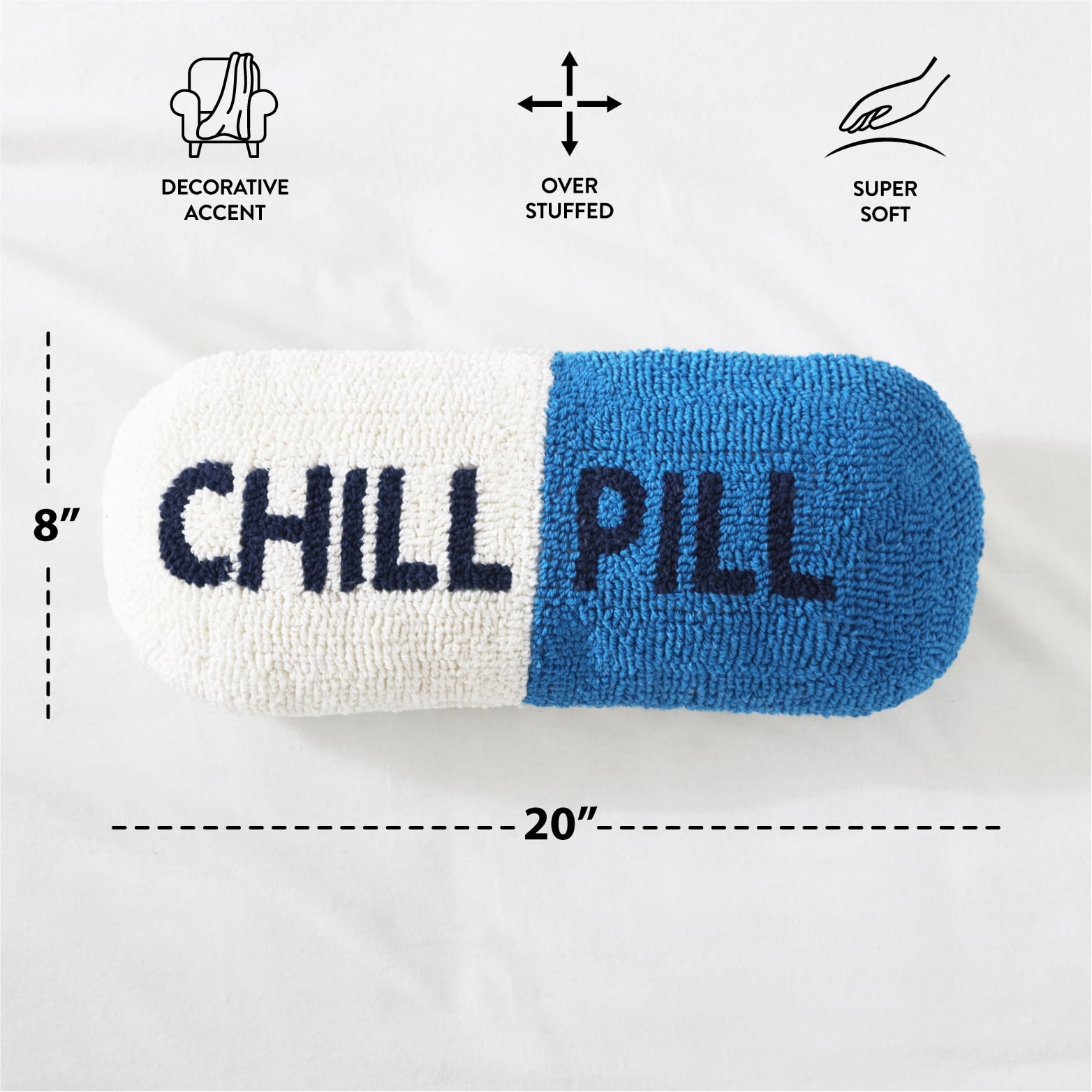 (2 pack) Mainstays Chill Pill Shaped Decorative Pillow, 20 in x 8 in, Cobalt
