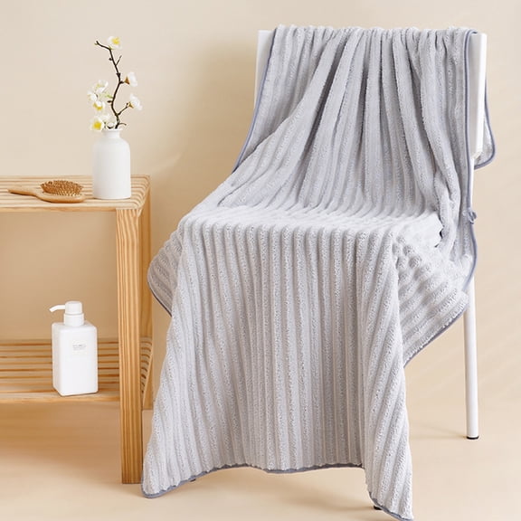 Oggfader Bath Towels on clearance Velvet Vertical Stripe Adult Large Bath Towel Absorbent Drying Home Wrap Couple Bath Towel Gray