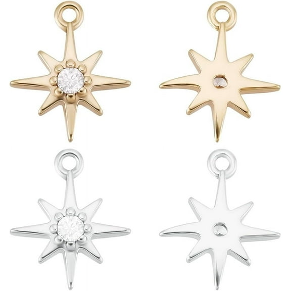 1 Set 1 Box 20Pcs North Star Charms 18K Gold&Platinum Plated Brass Cubic Zirconia Micro Pave Pentagram Pendant Small Stars Charms for Jewelry Making Earrings Bracelets Necklaces DIY Crafts